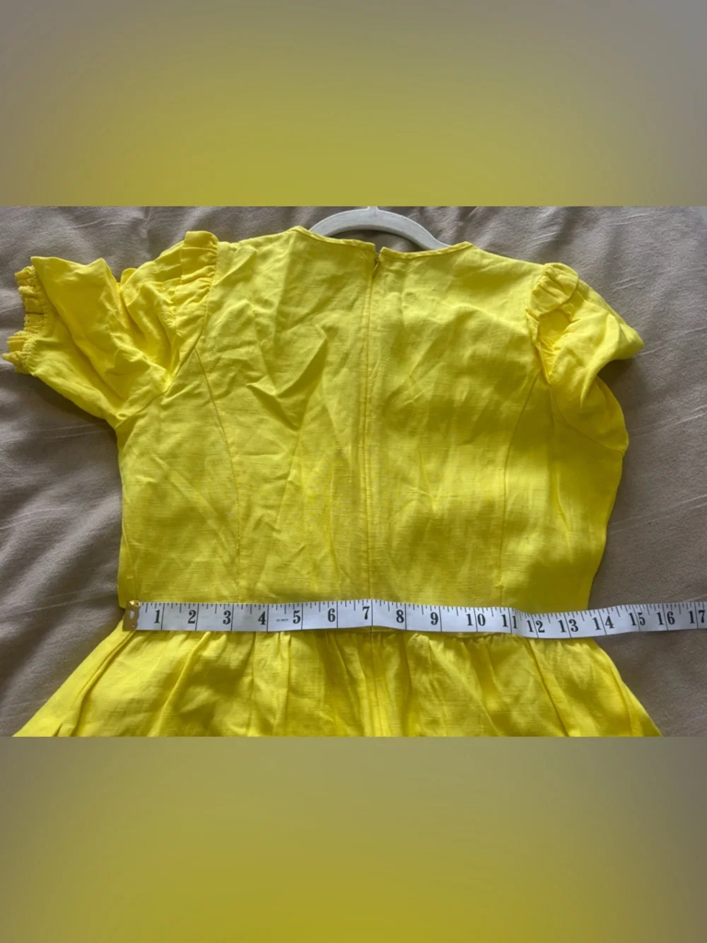 Le Fou Aritzia Bright Yellow Puff‑Sleeve Midi Dress Flowy Ruffles Cottagecore 4 - Picture 4 of 9